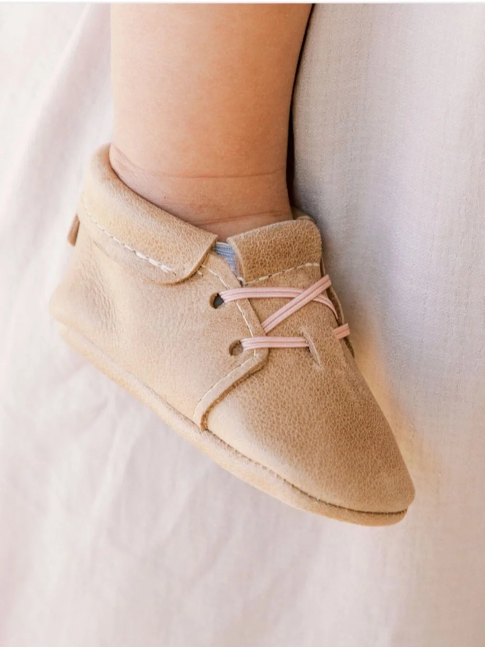 Freshly Picked Tan Leather Baby Moccasins in Box